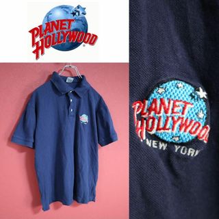 ヴィンテージ(VINTAGE)の【希少】PLANET HOLLYWOOD ロゴ刺繍 惑星 地球 ポロシャツ(ポロシャツ)