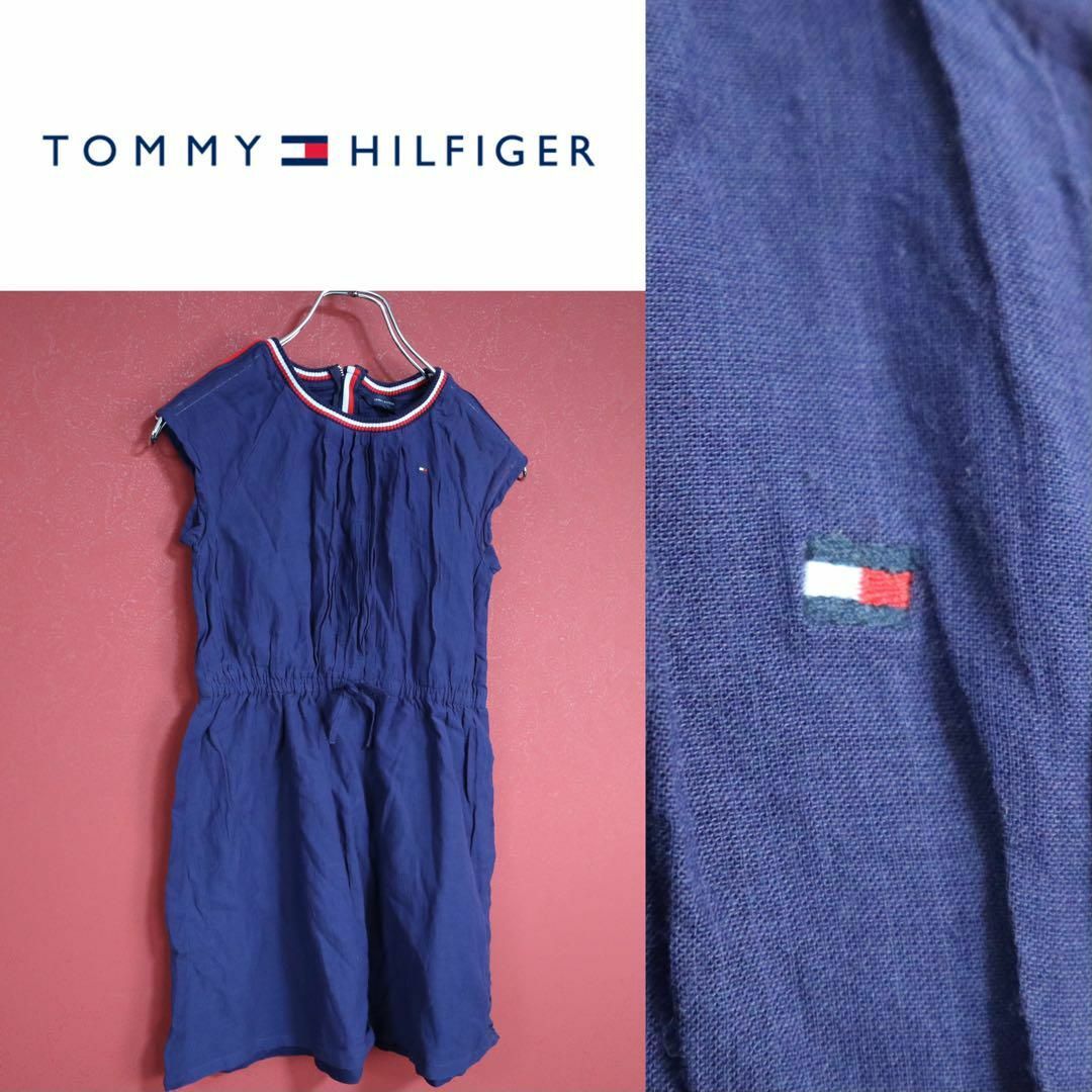 TOMMY HILFIGER(トミーヒルフィガー)の【美品】TOMMY HILFIGER ロゴ刺繍デザイン ノースリーブ ワンピース レディースのワンピース(ひざ丈ワンピース)の商品写真