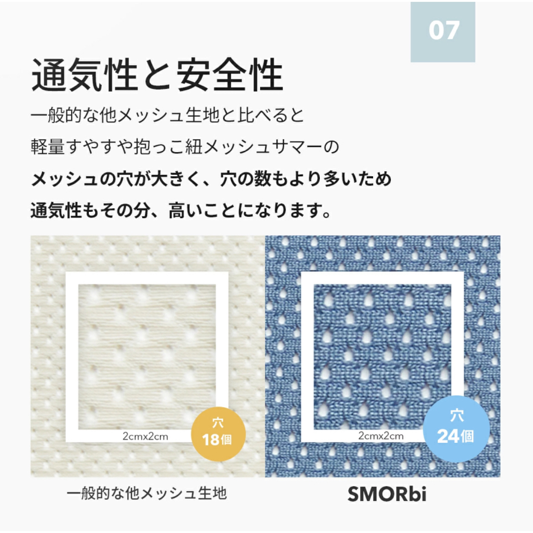 【未使用に近い】SMORbi 抱っこ紐 メッシュ ベージュ キッズ/ベビー/マタニティの外出/移動用品(抱っこひも/おんぶひも)の商品写真