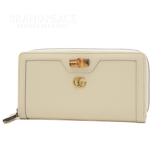 グッチ(Gucci)のグッチ ダイアナ バンブー ラウンドファスナー長財布 レザー ホワイト 6586(財布)