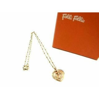 フォリフォリ(Folli Follie)の■極美品■ Folli Follie フォリフォリ ハートモチーフ ラインストーン ネックレス ペンダント アクセサリー ゴールド系 DE0351(ネックレス)