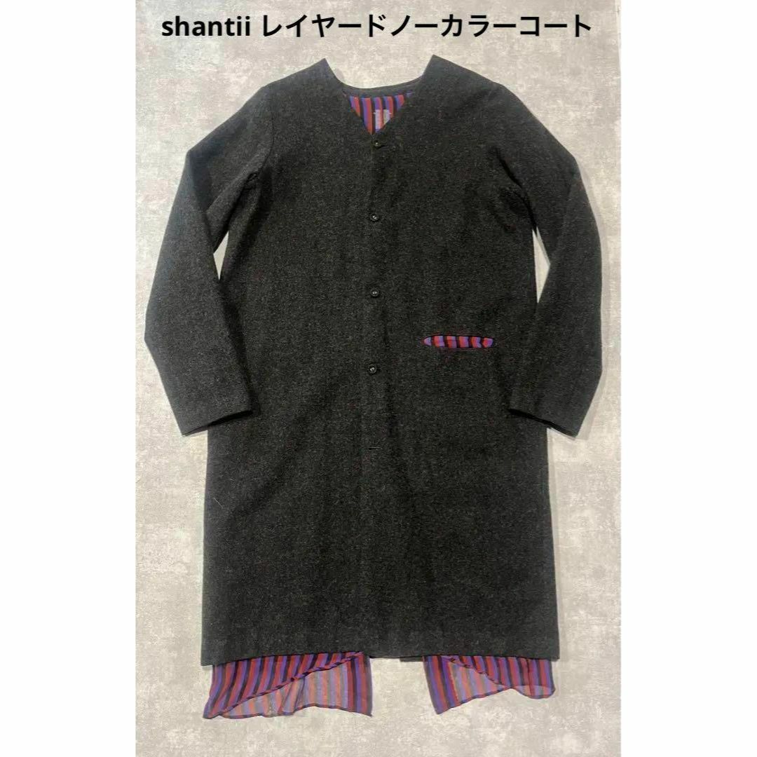 SHANTii(シャンティ)のshantii レイヤード　ノーカラーコート　シースルー　ストライプ メンズのジャケット/アウター(ステンカラーコート)の商品写真