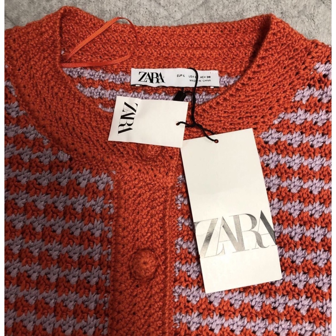 ZARA(ザラ)のZARA ザラ チェッククロシェットニットカーディガン　クロシェットカーディガン レディースのトップス(カーディガン)の商品写真