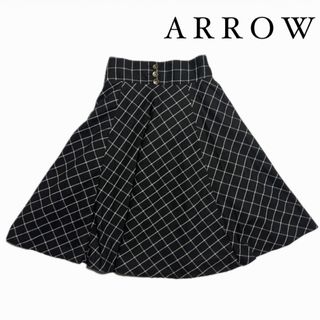 アロー(ARROW)のO ARROW チェック柄 グリッド フレア 膝丈 ロング丈 スカート ブラック(ロングスカート)