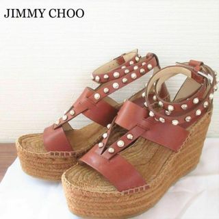 ジミーチュウ(JIMMY CHOO)の未使用 ジミーチュウ スタッズ パール レザー アンクルストラップ サンダル(サンダル)