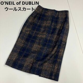 O’NEIL of DUBLIN チェックスカート　ウール　ブラウン　ネイビー(ひざ丈スカート)