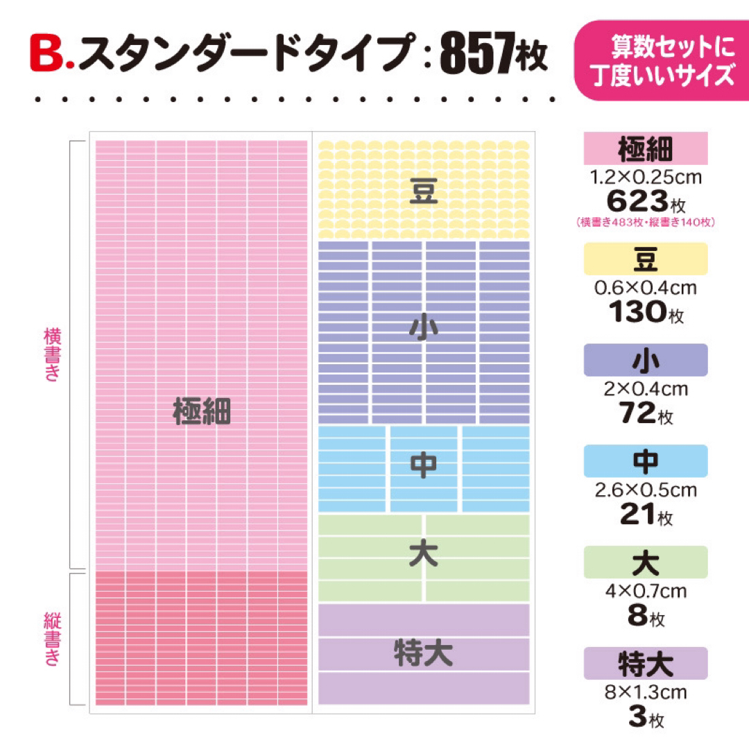 ☆セット割対象☆算数セット　お名前シール　小学校　オーダー　入学　耐水防水 ハンドメイドのキッズ/ベビー(ネームタグ)の商品写真