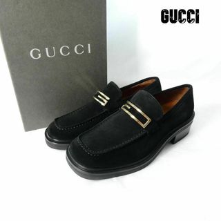 グッチ(Gucci)の美品 GUCCI スエード Gバックル スクエアトゥ ローファー 革靴(ローファー/革靴)