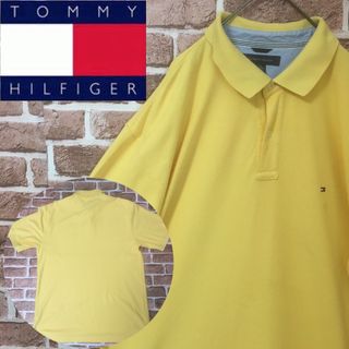 トミーヒルフィガー(TOMMY HILFIGER)の【2XLサイズ】トミーヒルフィガー☆刺繍ロゴ　ポロシャツ　イエロー　ゆるだぼ(ポロシャツ)