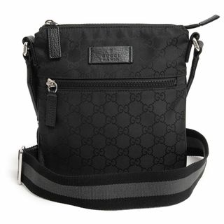 グッチ(Gucci)のグッチ メッセンジャー ショルダーバッグ 斜め掛け GGナイロン レザー ブラック 黒 シルバー金具 449183 GUCCI（中古）(ショルダーバッグ)