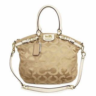 コーチ(COACH)のコーチ オプアート 2WAY ショルダー ハンドバッグ 斜め掛け キャンバス レザー ベージュ ゴールド金具 18649 COACH（中古）(ハンドバッグ)