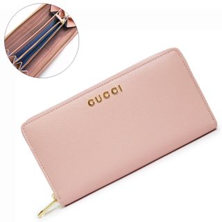 グッチ(Gucci)のグッチ ロゴ スクリプト ジップアラウンドウォレット ラウンドファスナー 長財布 レザー ピンク ブルー ゴールド金具 772642 箱付 GUCCI（新品・未使用品）(財布)