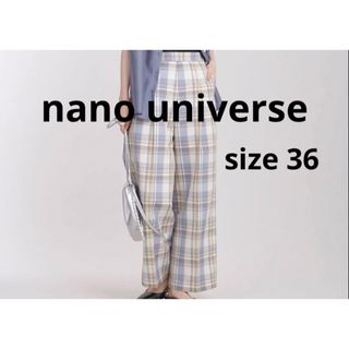 ナノユニバース(nano・universe)の美品　ナノユニバース　ワイドパンツ　チェックパンツ　チェック柄　青チェック　青(カジュアルパンツ)