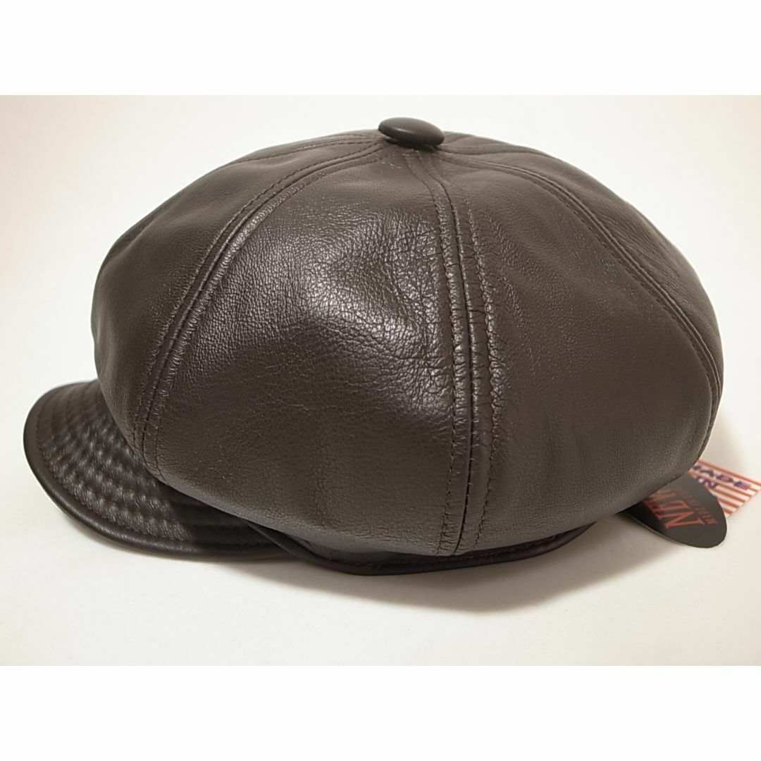 NEW YORK HAT(ニューヨークハット)のUSA製ニューヨークハット新品Lambskin Spitfire本革レザー茶XL メンズの帽子(キャスケット)の商品写真