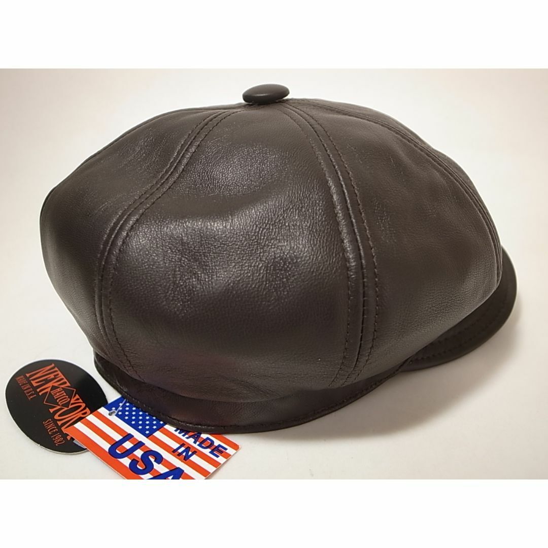 NEW YORK HAT(ニューヨークハット)のUSA製ニューヨークハット新品Lambskin Spitfire本革レザー茶XL メンズの帽子(キャスケット)の商品写真