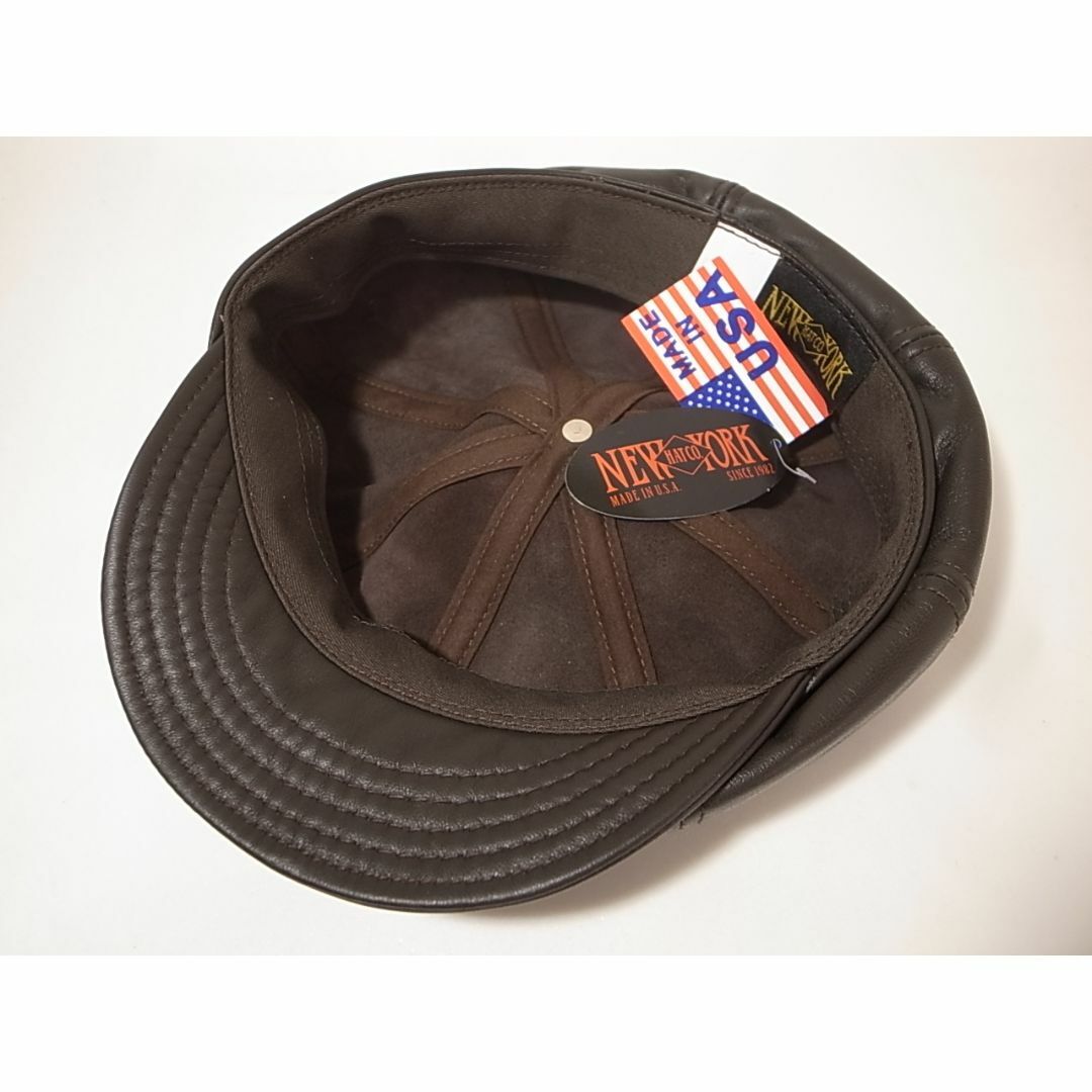 NEW YORK HAT(ニューヨークハット)のUSA製ニューヨークハット新品Lambskin Spitfire本革レザー茶XL メンズの帽子(キャスケット)の商品写真