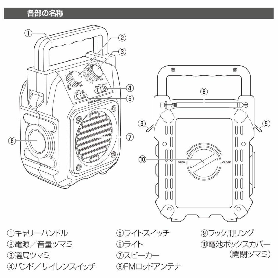 オーム電機AudioComm ラジオ ポータブルラジオ 山策ラジオ 熊よけ IP スマホ/家電/カメラのオーディオ機器(ラジオ)の商品写真