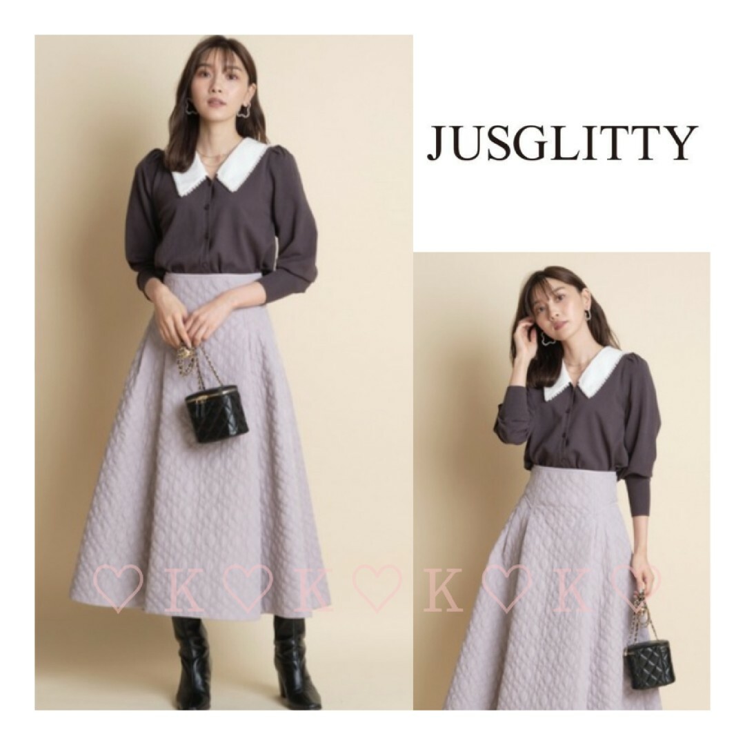 JUSGLITTY(ジャスグリッティー)の〘新品未使用品〙JUSGLITTY＊パール付衿カーディガン レディースのトップス(カーディガン)の商品写真