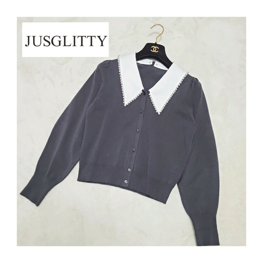 JUSGLITTY(ジャスグリッティー)の〘新品未使用品〙JUSGLITTY＊パール付衿カーディガン レディースのトップス(カーディガン)の商品写真