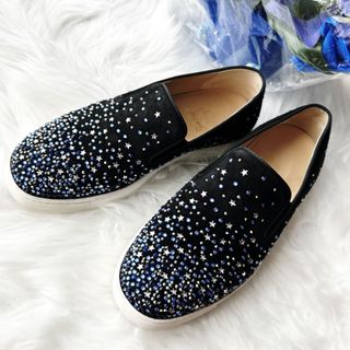 クリスチャンルブタン(Christian Louboutin)の 美品　クリスチャンルブタン　スワロフスキー　ビジュー　スリッポン  シューズ　(スリッポン/モカシン)