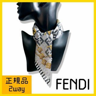 フェンディ(FENDI)のFENDI  グレー　コットン　2way  スカーフ　ハンカチ　50センチ(ハンカチ)