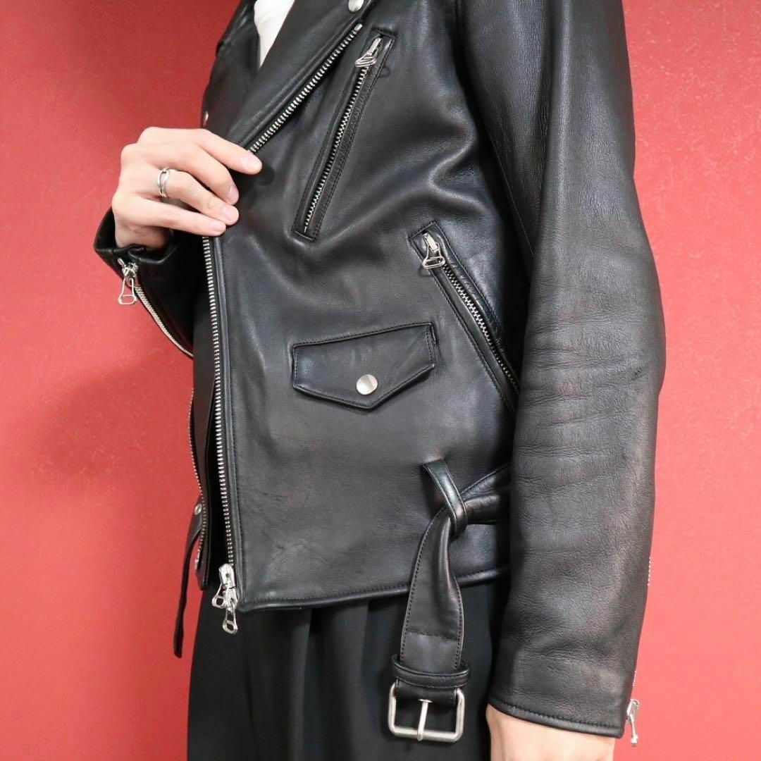 LITHIUM HOMME(リチウムオム)の【極美品】LITHIUM HOMME ラムレザー ダブル ライダースジャケット メンズのジャケット/アウター(ライダースジャケット)の商品写真