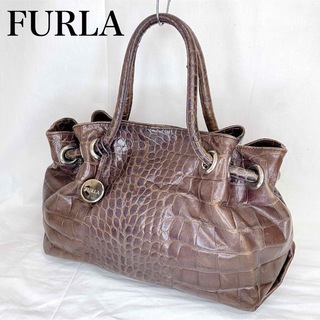 フルラ(Furla)のフルラ クロコ 型押し 巾着 ハンドバッグ トートバッグ A4収納可能(ハンドバッグ)
