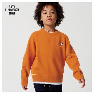 ユニクロ(UNIQLO)のユニクロ　アニヤハインドマーチ　プレミアムラムクルーネックセーター（長袖）100(ニット)