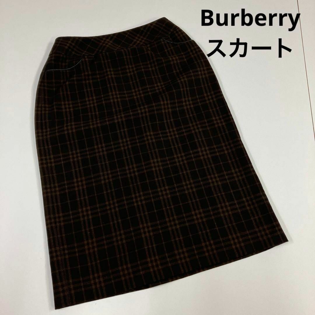 Burberry スカート　チェック柄　ブラウン　古着女子　90's レディースのスカート(ひざ丈スカート)の商品写真