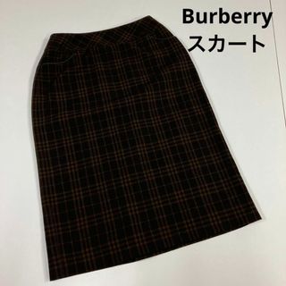 Burberry スカート　チェック柄　ブラウン　古着女子　90's(ひざ丈スカート)