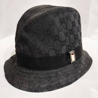 グッチ(Gucci)の美品 正規品 グッチ GGキャンバス バケットハット 帽子 XL イタリア製 黒(ハット)