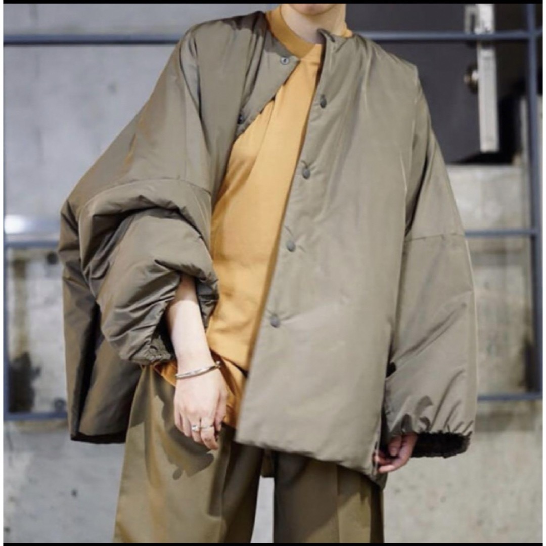 美品 HYKE NYLON COLLARLESS BIG JACKET ブラック