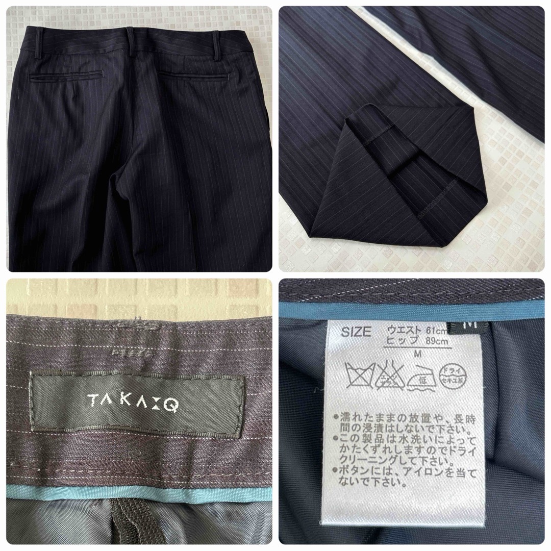 TAKA-Q(タカキュー)のTAKAQ パンツスーツ ストライプ ブラウン ブルー サイズ違いML レディースのフォーマル/ドレス(スーツ)の商品写真