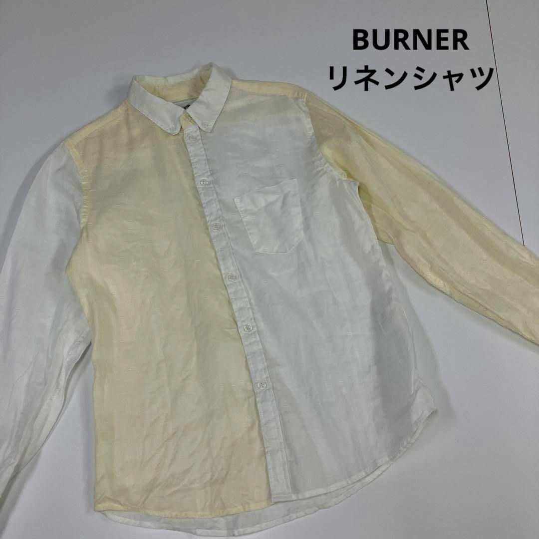 Burner(バーナー)のBURNER バーナー　リネンシャツ　アシンメトリー　バイカラー　古着 メンズのトップス(シャツ)の商品写真