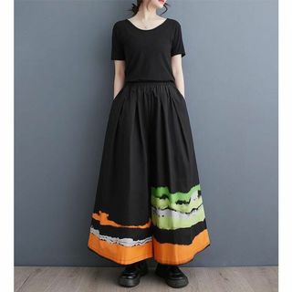 【大きいサイズ】 レディース ワイドパンツ　春夏 秋 新品 ウエストゴム(バギーパンツ)