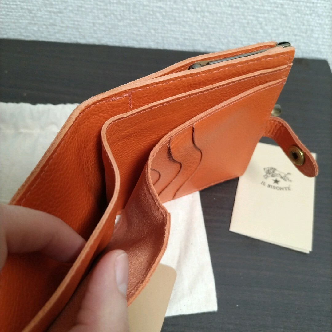 IL BISONTE(イルビゾンテ)の新品 イルビゾンテ 本革 レザー がま口 ウォレット 財布 折り財布 オレンジ メンズのファッション小物(折り財布)の商品写真