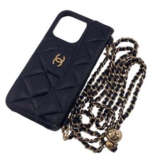 シャネル(CHANEL)のシャネル CHANEL iPhoneケース
 チェーン マトラッセ ココボール 13pro 14pro ブラック(iPhoneケース)