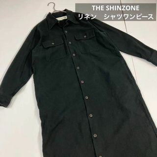 THE SHINZONE ザシンゾーン　シャツワンピース　ロング　リネン　ウール(ロングワンピース/マキシワンピース)
