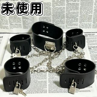 【 未使用】コスプレ 衣装 レザーブレスレット チェーンセット ゴス ロック(小道具)