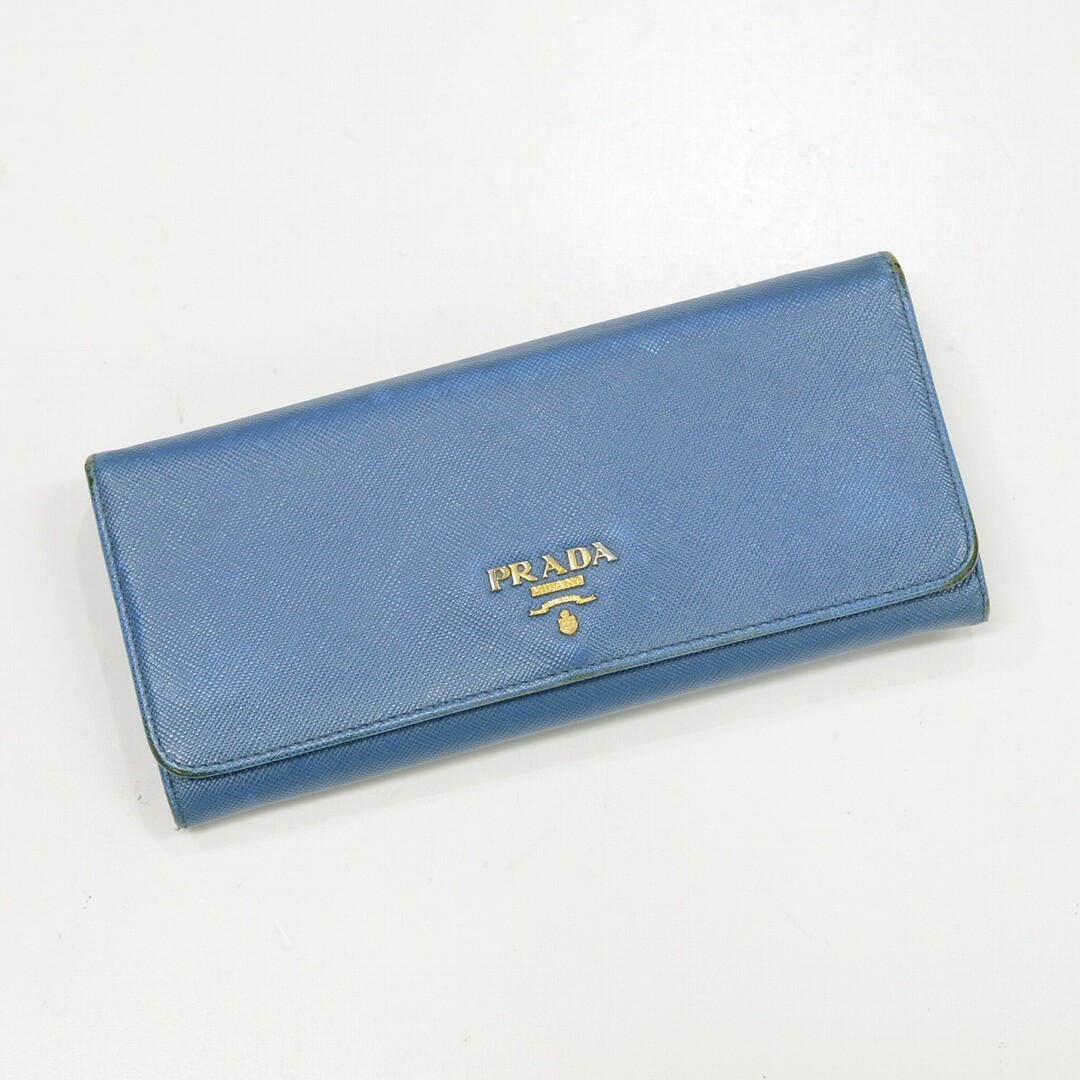 PRADA(プラダ)のプラダ(PRADA) サフィアーノレザー サイドホック長財布 ブルー 【中古】 JA-18641 レディースのファッション小物(財布)の商品写真