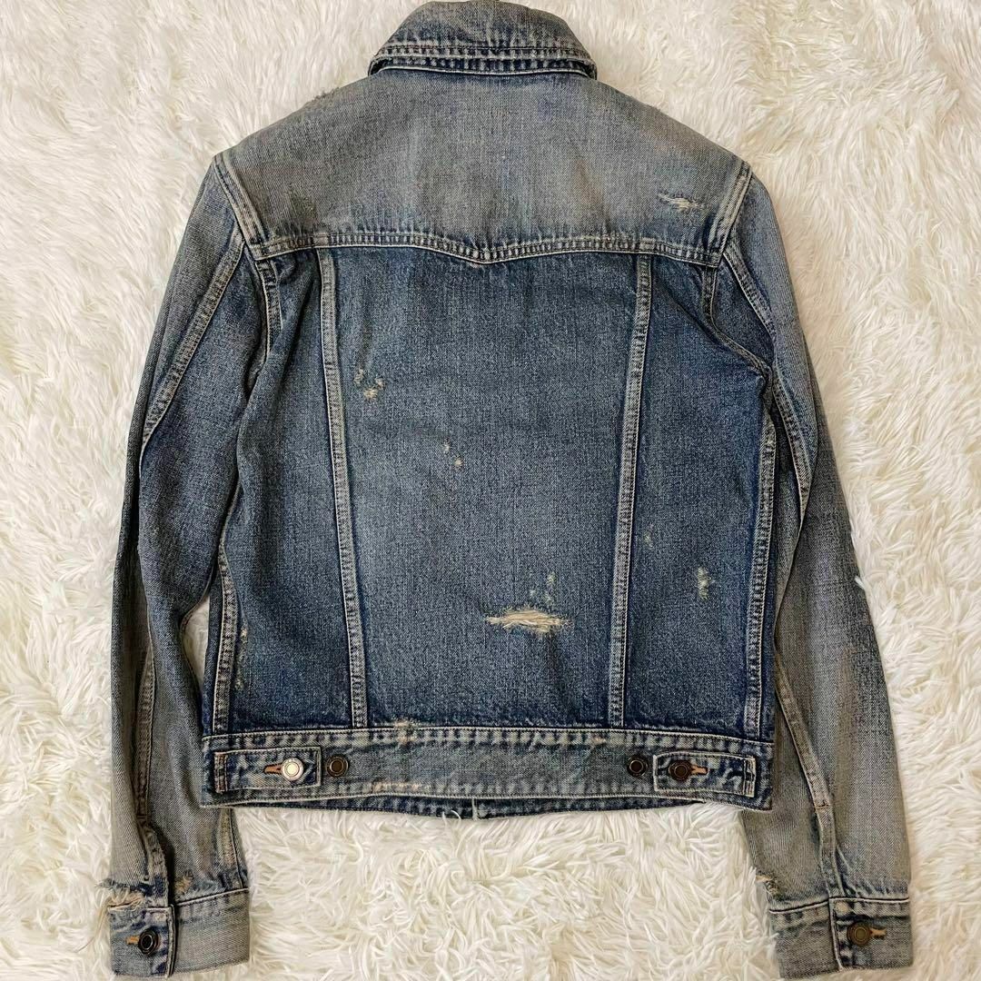 Saint Laurent(サンローラン)の極美品✨サンローラン　デストロイ　デニムジャケット　クラッシュ加工　ロゴボタン メンズのジャケット/アウター(Gジャン/デニムジャケット)の商品写真