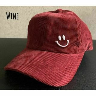 送料込 新品 スマイル コーデュロイ キャップ カーブ CAP ニコちゃん WN(キャップ)