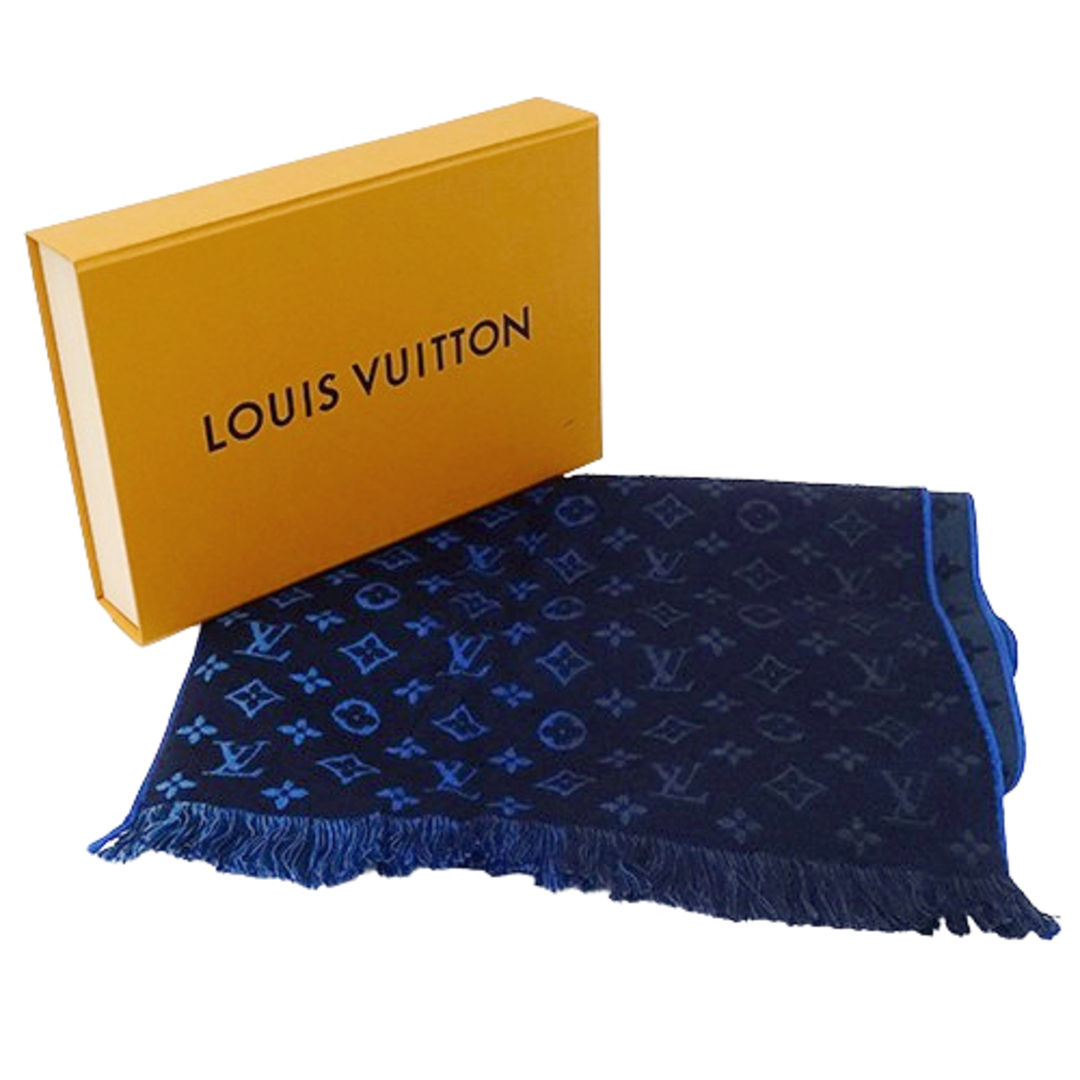 LOUIS VUITTON(ルイヴィトン)のルイ ヴィトン LOUIS VUITTON マフラー メンズ ブランド ストール エシャルプ モノグラム クラシック グラディエント ウール ネイビー ブルー M76823 青 グラデーション おしゃれ 冬 防寒 あったか 箱付き 【中古】 ハンドメイドのファッション小物(マフラー/ストール)の商品写真