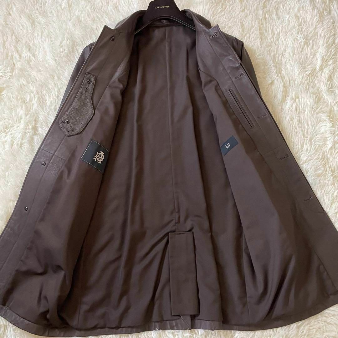 Dunhill(ダンヒル)の極美品✨ダンヒル　ラムレザー　ロング　スレンカラーコート　ヘリンボーン　ブラウン メンズのジャケット/アウター(ステンカラーコート)の商品写真