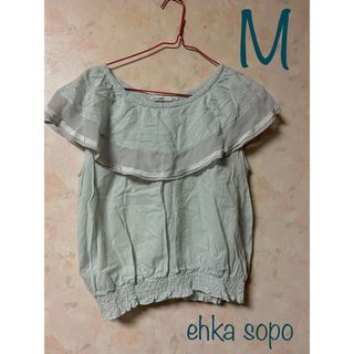 エヘカソポ(ehka sopo)のehka sopo 袖なしフリルトップス　M 水色(シャツ/ブラウス(半袖/袖なし))