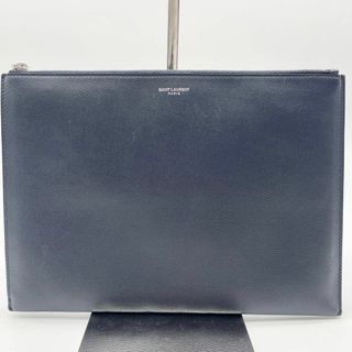 サンローラン(Saint Laurent)の美品✨サンローラン　クラッチバッグ　シボ革　ロゴプリント　ダークネイビー(その他)