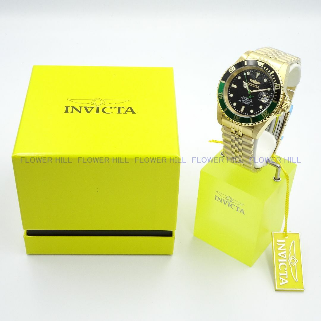 FlowerHillINVICTA 腕時計 自動巻き 黒ｘ緑ｘ金 PRO DIVER 29184 