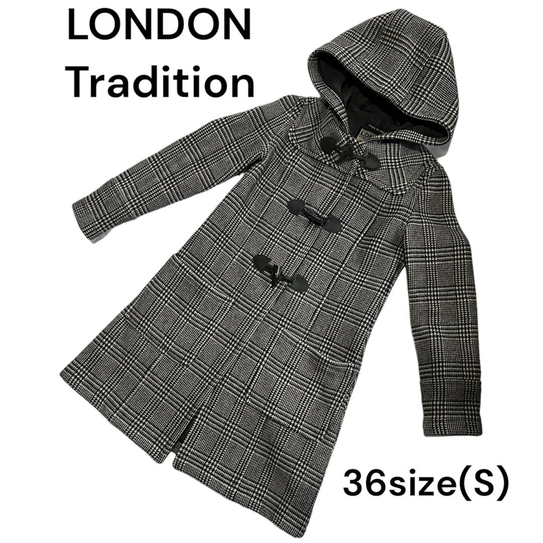 LONDON TRADITION(ロンドントラディション)のロンドントラディション ダッフル コート 36 Sサイズ 千鳥柄 ブラック レディースのジャケット/アウター(ダッフルコート)の商品写真