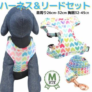 ハーネス・リードセット★パステル★マルチカラー★ハート★Mサイズ☆小型☆中型犬(犬)