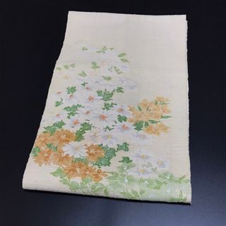 ［8961］名古屋帯 美品 草花吉祥文様 紬地 八寸 正絹 着物